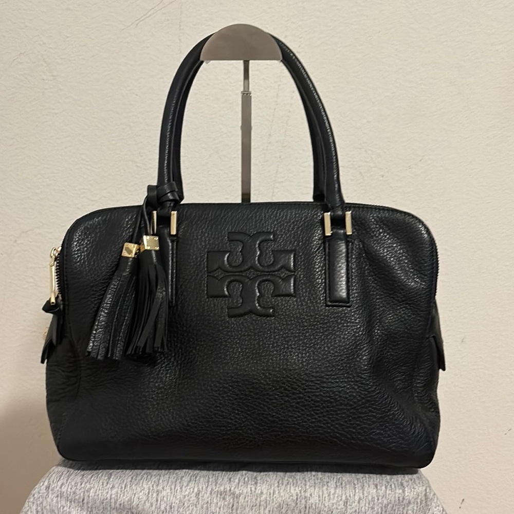 TORY BURCH Thea Triple Zip Compartment Pebbled Leather Satchel Bag